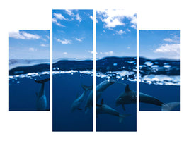 4-piece-canvas-print-between-air-and-water-with-the-dolphins