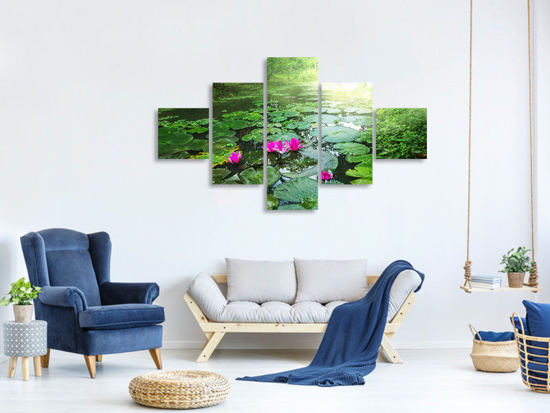 5-piece-canvas-print-garden-pond