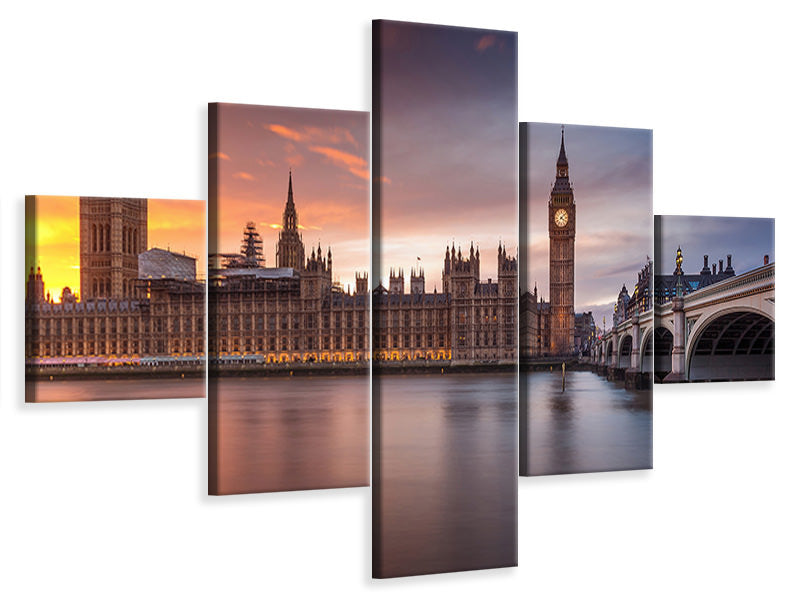 5-piece-canvas-print-london-palace-of-westminster-sunset