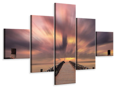 5-piece-canvas-print-spectacular-sunset-on-the-bridge