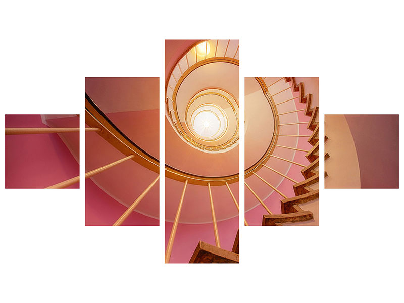 5-piece-canvas-print-spiral-staircase-in-pink