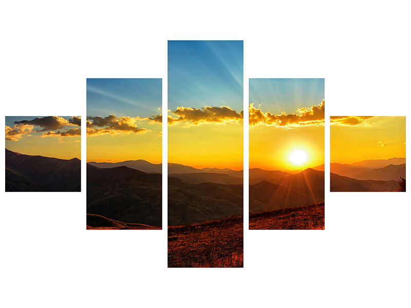 5-piece-canvas-print-sunset-in-the-world-of-mountains