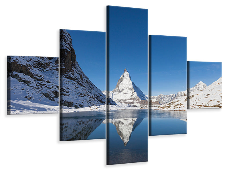 5-piece-canvas-print-the-riffelsee-on-matterhorn