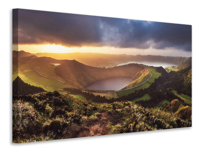 canvas-print-azores-sete-cidades-sunset-panorama