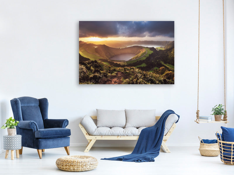 canvas-print-azores-sete-cidades-sunset-panorama