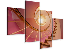 modern-4-piece-canvas-print-spiral-staircase-in-pink