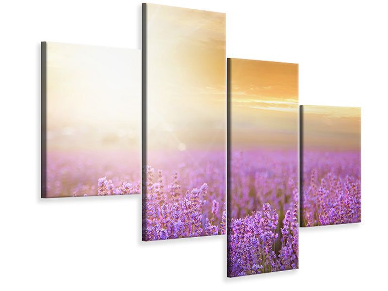 modern-4-piece-canvas-print-sunset-in-lavender-field