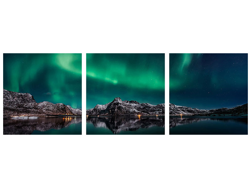 panoramic-3-piece-canvas-print-lofoten-aurora-reflection