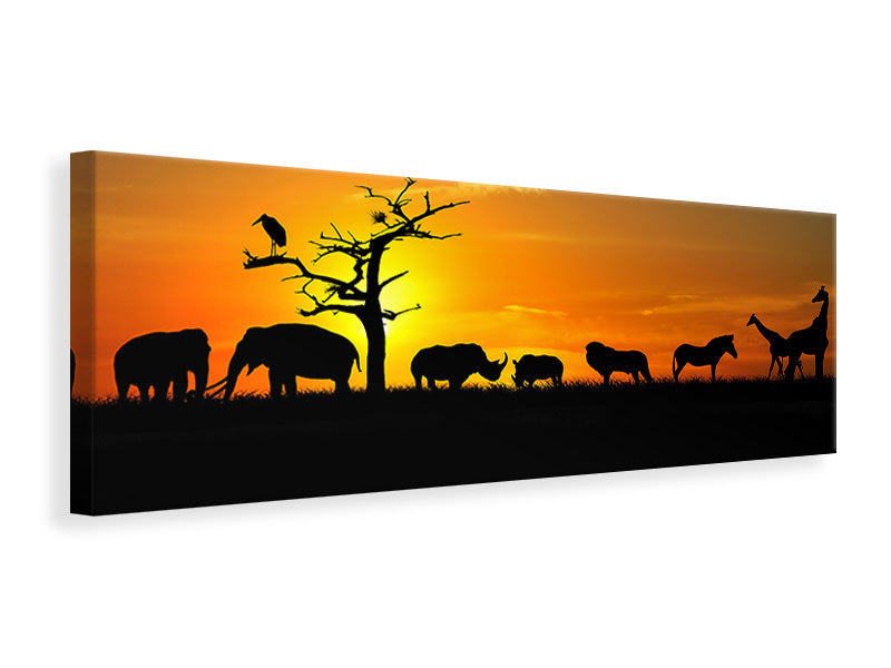 panoramic-canvas-print-safari-animals-at-sunset