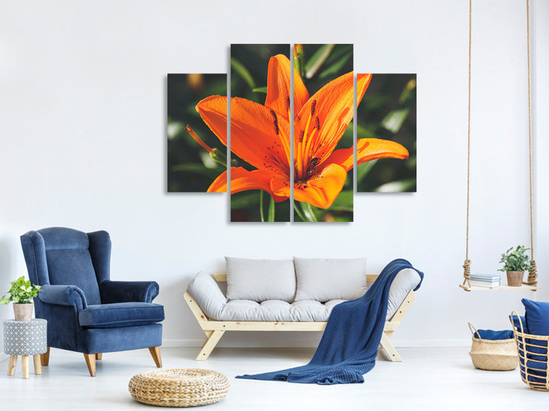 4-piece-canvas-print-lilies-blossom-in-orange-xl