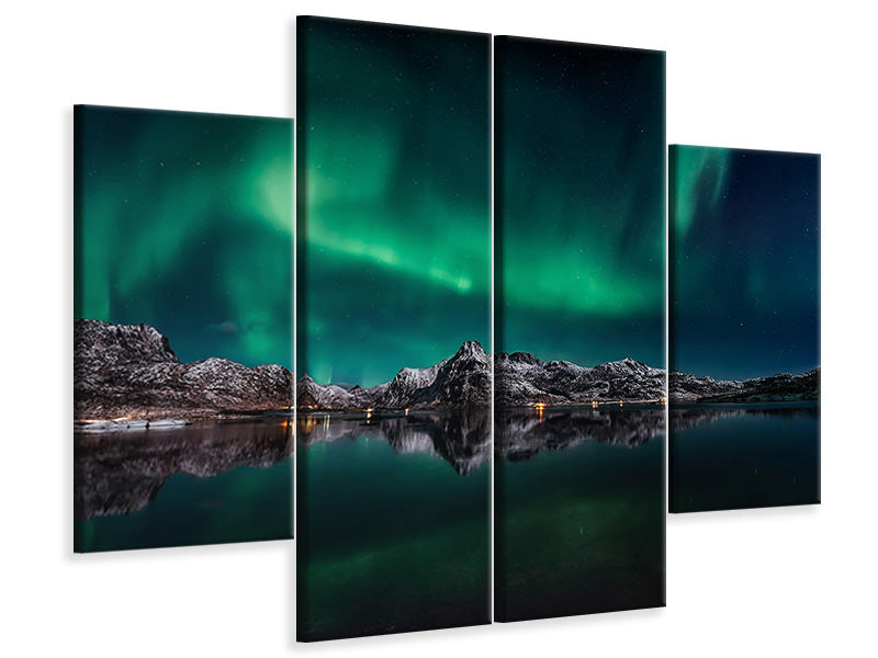 4-piece-canvas-print-lofoten-aurora-reflection