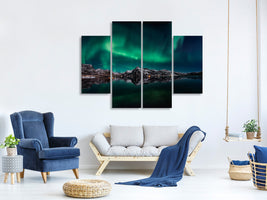 4-piece-canvas-print-lofoten-aurora-reflection