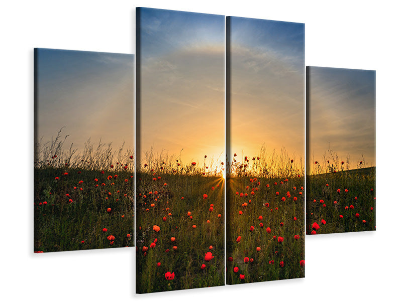 4-piece-canvas-print-red-poppies-and-sunrise