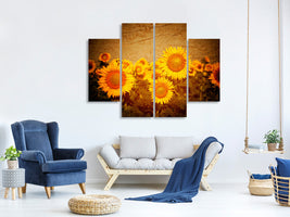 4-piece-canvas-print-retro-sunflower