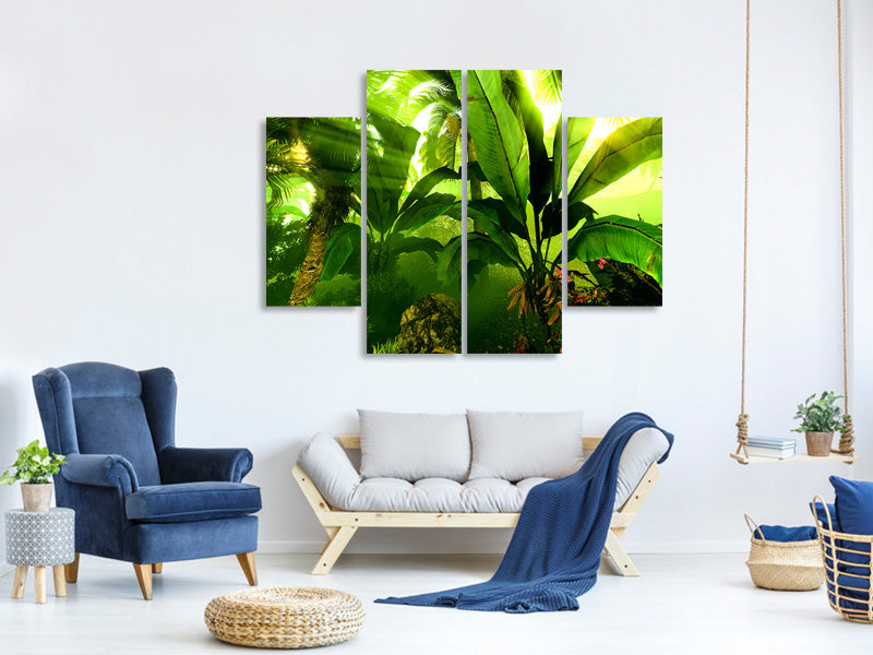 4-piece-canvas-print-sunrise-in-the-rainforest