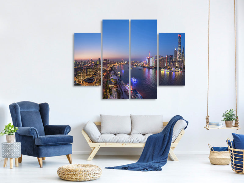 4-piece-canvas-print-the-blue-hour-in-shanghai