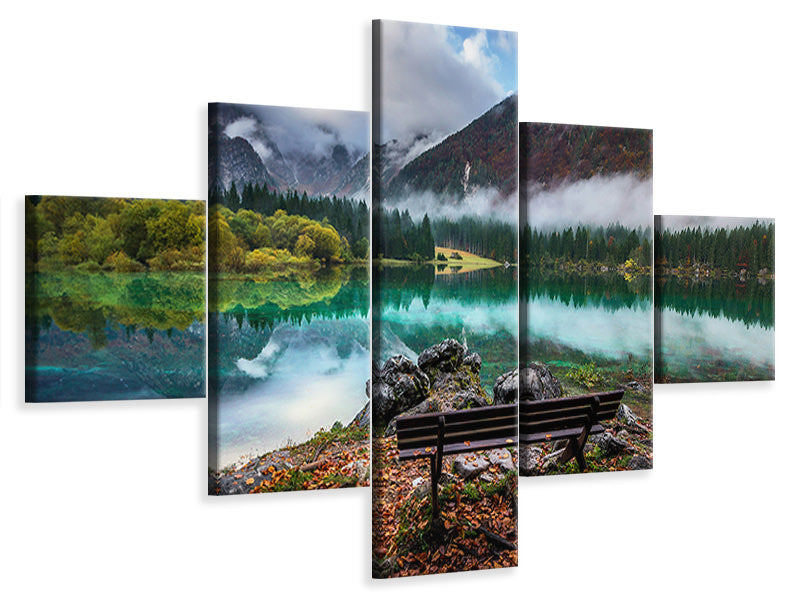 5-piece-canvas-print-bench-by-the-lake