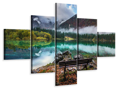5-piece-canvas-print-bench-by-the-lake