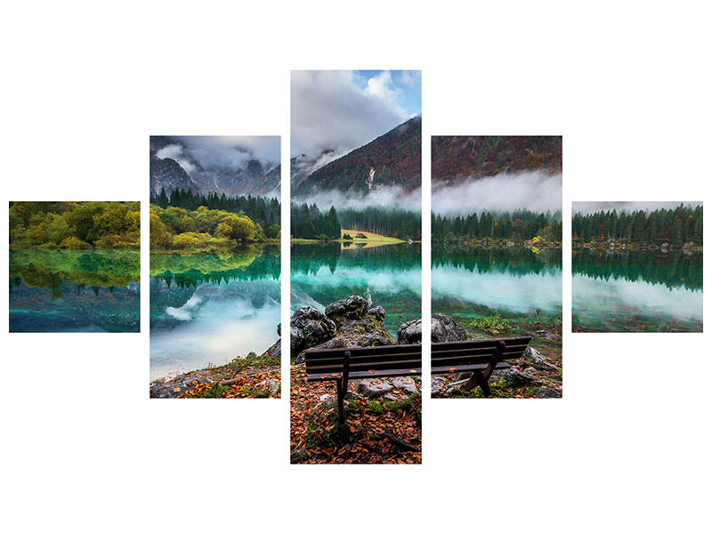 5-piece-canvas-print-bench-by-the-lake