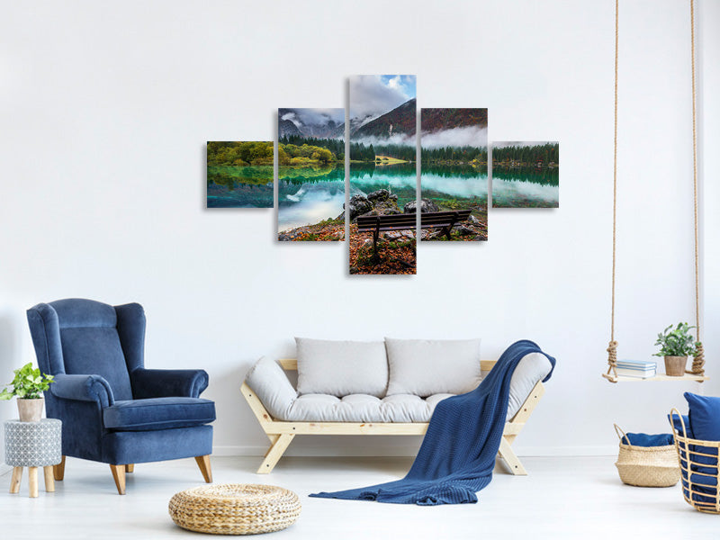5-piece-canvas-print-bench-by-the-lake