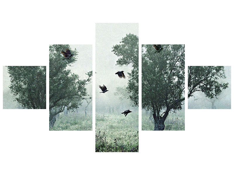 5-piece-canvas-print-crows-in-the-mist