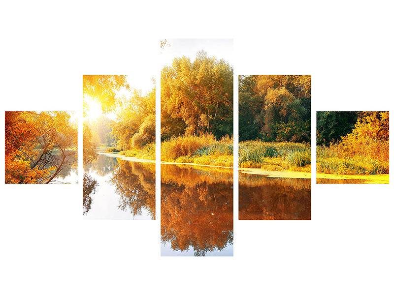 5-piece-canvas-print-forest-reflection-in-water