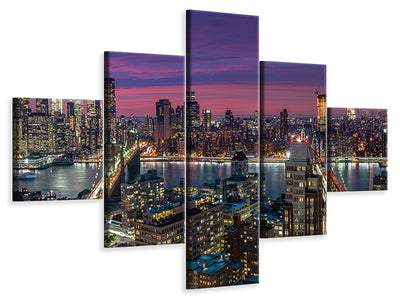 5-piece-canvas-print-manhattan-skyline-during-beautiful-sunset