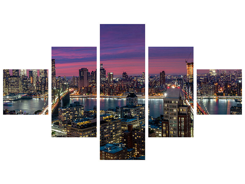 5-piece-canvas-print-manhattan-skyline-during-beautiful-sunset