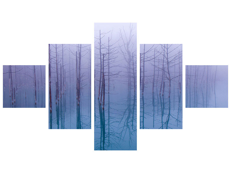 5-piece-canvas-print-misty-blue-pond