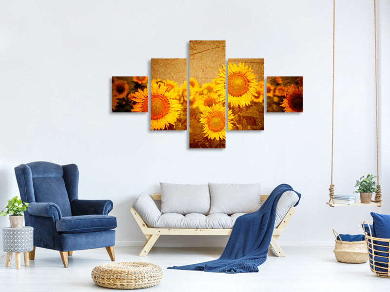 5-piece-canvas-print-retro-sunflower