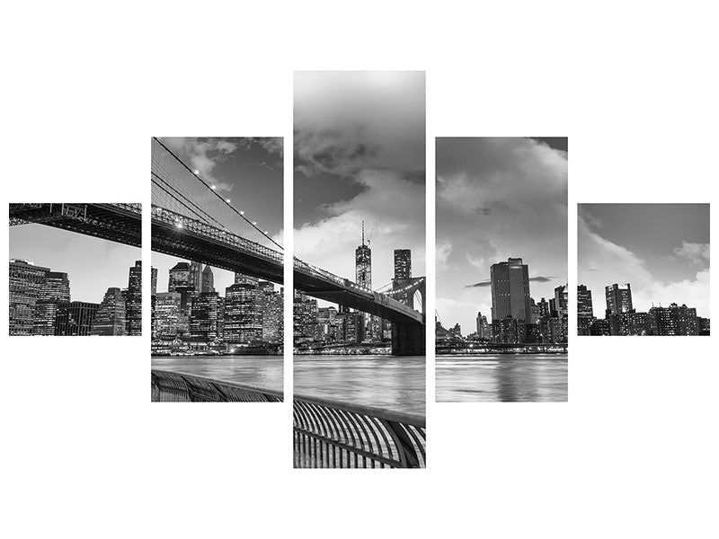 5-piece-canvas-print-skyline-black-and-white-photography-brooklyn-bridge-ny