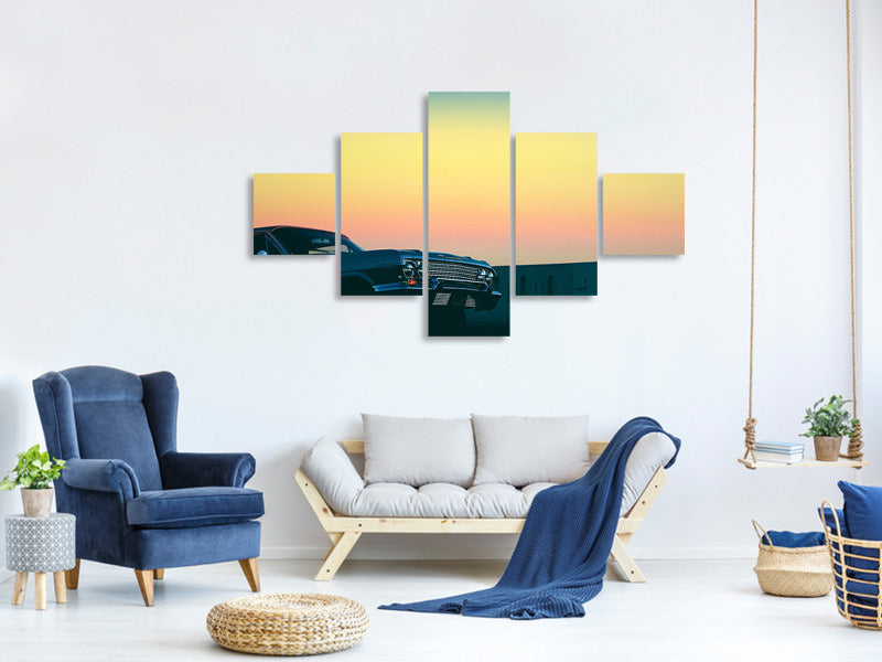 5-piece-canvas-print-vintage-car-in-the-evening-light