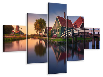 5-piece-canvas-print-zaanse-schans-green-house