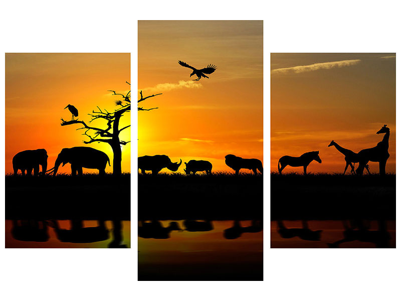 modern-3-piece-canvas-print-safari-animals-at-sunset