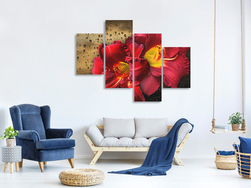 modern-4-piece-canvas-print-lily-flowers-with-water-drops