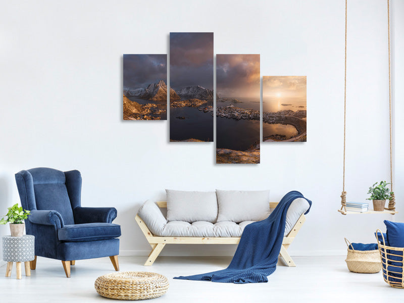 modern-4-piece-canvas-print-sunrise-over-reine
