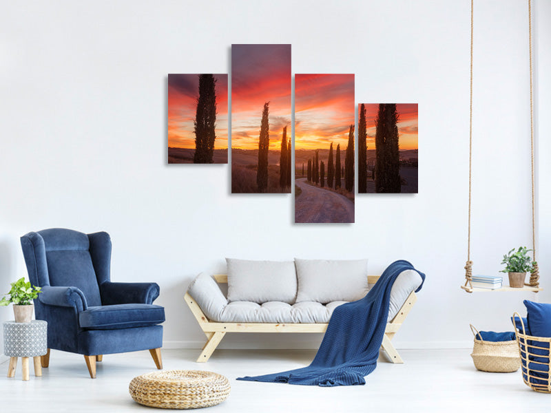 modern-4-piece-canvas-print-tuscany-sunset