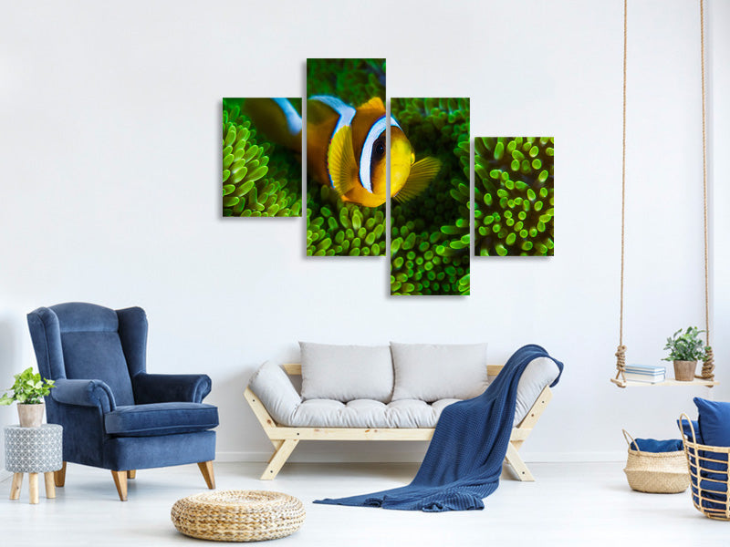 modern-4-piece-canvas-print-yellow-clownfish-on-green-anemon