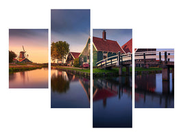 modern-4-piece-canvas-print-zaanse-schans-green-house