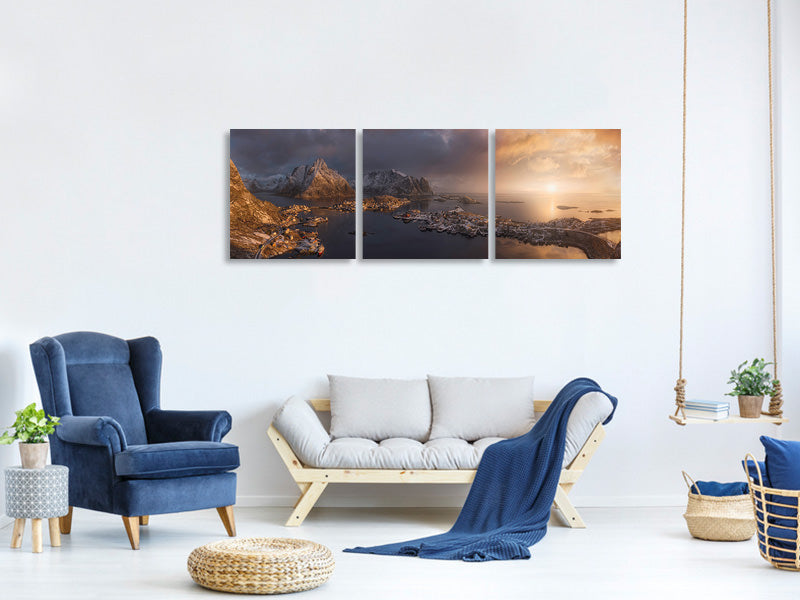 panoramic-3-piece-canvas-print-sunrise-over-reine