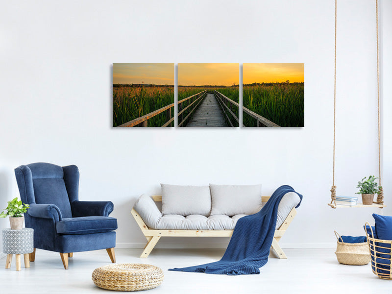 panoramic-3-piece-canvas-print-sunset-in-the-fields